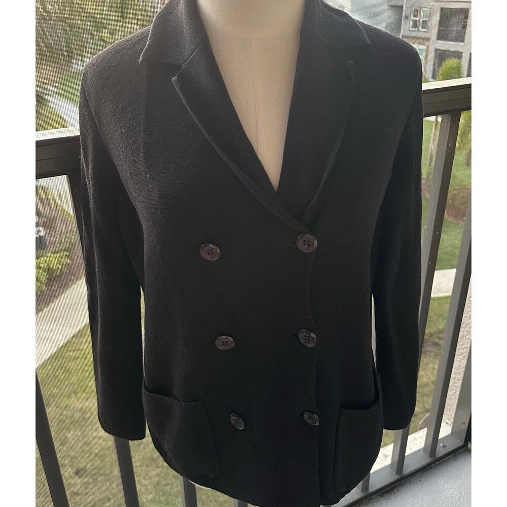 Jones New York Country Petite Black Double Breasted Wool Cardigan- PM